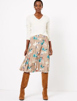 Desenli Pileli Midi Etek