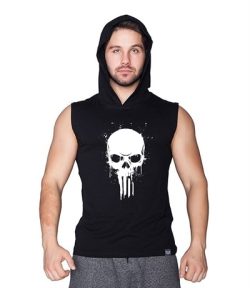 Supplementler.com Skull Kapüşonlu Kolsuz T-Shirt Siyah
