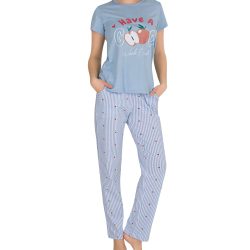 Berrak Bayan Kısa Kollu Mavi Pijama Takımı