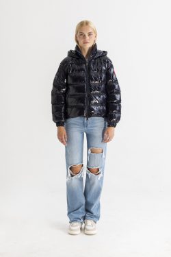 Lacivert Kapüşonlu Puff Mont