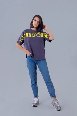 Oversize Antrasit “Nonsénse” Baskılı T-Shirt