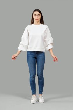 Beyaz Scuba Geniş Kol Sweatshirt