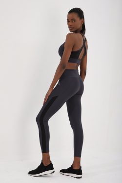 Antrasit Yüksek Bel Toparlayıcı Şerit Detaylı Slim Fit Dar Paça Kadın Tayt – 94542