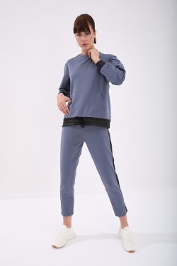 Petrol Sim Şerit Detaylı Kanguru Cep Rahat Form Dar Paça Kadın Eşofman Takım – 95280