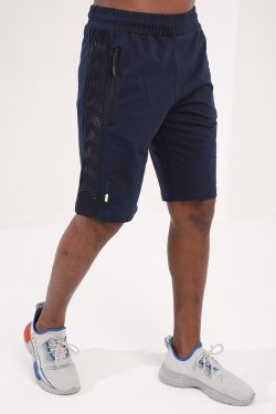 İndigo File Şerit Detaylı Fermuar Cepli Bağcıklı Standart Kalıp Erkek Şort – 81186