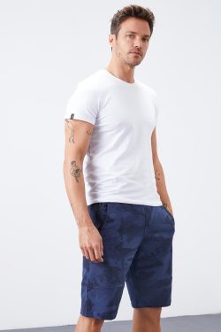 İndigo Kamuflaj Desenli Cepli Standart Kalıp Erkek Şort – 81126