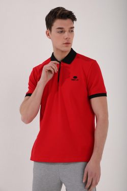 Kırmızı Yarım Fermuarlı Standart Kalıp Polo Yaka Erkek T-Shirt – 87961