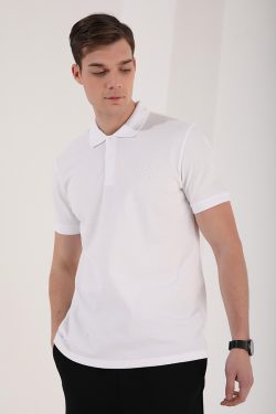 Beyaz Klasik Black Yazı Nakışlı Standart Kalıp Polo Yaka Erkek T-Shirt – 87760