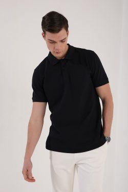Lacivert Klasik Black Yazı Nakışlı Standart Kalıp Polo Yaka Erkek T-Shirt – 87760