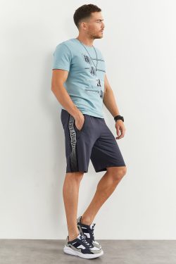 Füme Yan Şerit Yazı Baskılı Standart Kalıp Erkek Şort – 81143