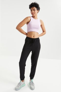 Siyah Bel Büzgülü Bağcıklı Jogger Bürümcük Kumaş Kadın Eşofman Alt – 94620