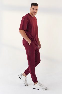 Erguvan Dikey Yazı Baskı Detaylı Jogger Erkek Oversize Eşofman Takım – 85157