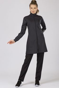 Antrasit – Siyah Dik Yaka Fermuarlı Dalgıç Kumaş Klasik Paça Kadın Eşofman Tunik Takım  ...