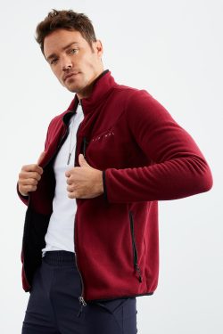 Erguvan Fermuarlı Üç Cepli Standart Kalıp Dik Yaka Erkek Sweatshirt Polar – 87995
