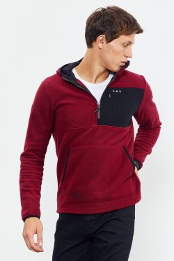 Erguvan Nakışlı Yarım Fermuar Kapüşonlu Standart Kalıp Erkek Polar Sweatshirt – 87996