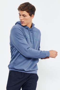 Petrol El Yazısı Nakışlı Kapüşonlu Rahat Form Erkek Sweatshirt – 88007