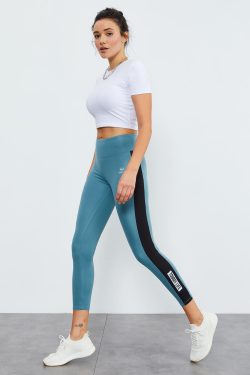 Mint Yeşili Yüksek Bel Baskılı Toparlayıcı Şerit Detaylı Dar Paça Kadın Tayt – 94540