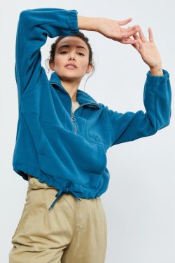 Zümrüt Yarım Fermuar Etek Ucu Büzgülü Kadın Polar Oversize Sweatshirt – 97171