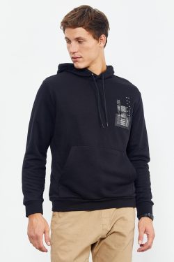 Siyah Ön ve Sırt Baskılı Kapüşonlu Rahat Form Erkek Sweatshirt – 88017