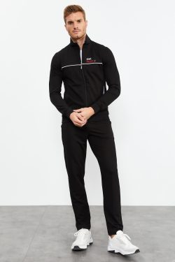 Siyah Dik Yaka Fermuarlı Rahat Form Klasik Paça Erkek Eşofman Takımı – 85141