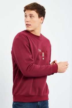 Erguvan Yazı Nakışlı O Yaka Rahat Form Erkek Sweatshirt – 88021