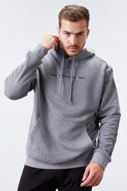 Gri Melanj Kol Baskılı Kapüşonlu Rahat Form Erkek Sweatshirt – 88038