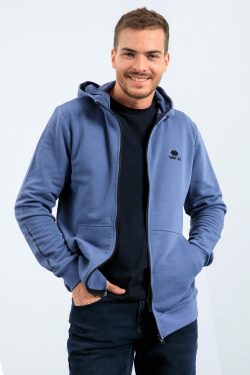 Petrol Basic Kapüşonlu Rahat Form Nakış Detaylı Fermuarlı Erkek Sweatshirt – 88035