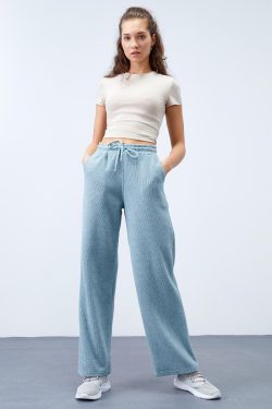 Mint Yeşili Cepli Bağcıklı Geniş Paça Rahat Form Selanik Kadın Eşofman Alt – 94614