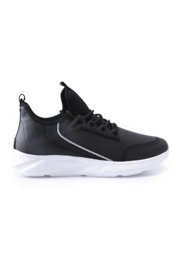Siyah – Beyaz Nakış Çizgi Detaylı Suni Deri Erkek Spor Ayakkabı – 89090