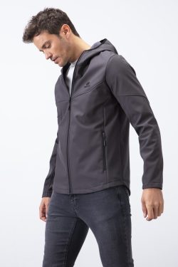 Antrasit Fermuarlı Kapüşonlu Su ve Rüzgar Geçirmez Softshell Erkek Mont – 88051