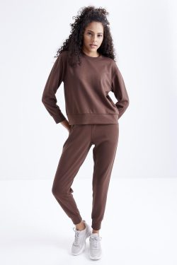 Kahverengi Oversize Basic O Yaka Kadın Eşofman Takımı – 95308