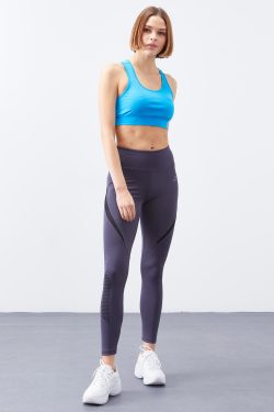 Antrasit Yazı Baskılı Yüksek Bel Dalgıç Kumaş Dar Paça Kadın Tayt – 94539