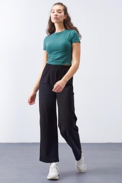 Siyah Yüksek Bel Cepli Rahat Form Geniş Paça Kadın Eşofman Alt – 94567