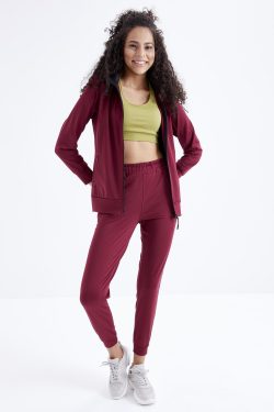 Erguvan Fermuar Cepli Dalgıç Kumaş Standart Kalıp Jogger Kadın Eşofman Takımı – 95271