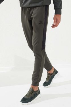 Haki Cepli Desen Şeritli Dar Kalıp Jogger Erkek Eşofman Alt – 84788