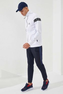 Lacivert Cepli Desen Şeritli Dar Kalıp Jogger Erkek Eşofman Alt – 84788
