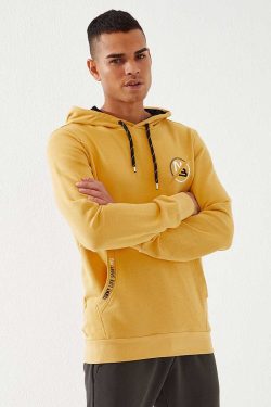 Hardal Kanguru Cep Nakışlı Standart Kalıp Kapüşonlu Erkek Sweatshirt – 87869