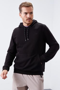 Siyah Kanguru Cep Standart Kalıp Kapüşonlu Erkek Sweatshirt – 87872