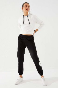 Siyah Noktalı Şerit Detaylı Jogger Rahat Form Jogger Kadın Eşofman Alt – 94579