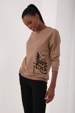 Toprak – Siyah O Yaka Fermuar Cepli Rahat Form Manşetli Kadın Eşofman Takımı – 95270