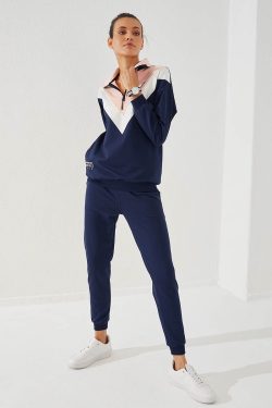İndigo Yarım Fermuar Dik Yaka Rahat Form Jogger Kadın Eşofman Takım – 95269