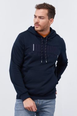 Lacivert Nakışlı Kanguru Cep Standart Kalıp Kapüşonlu Erkek Sweatshirt – 87839