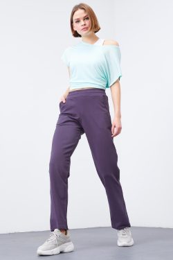 Mor Yüksek Bel Cepli Rahat Form Klasik Paça Kadın Eşofman Alt – 94584