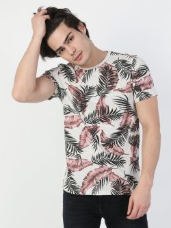 Regular Fit Bisiklet Yaka Örme Erkek Bej Kısa Kol Tişört