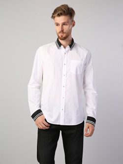 Slim Fit Placket Neck Erkek Beyaz Uzun Kol Gömlek