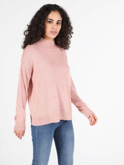 Regular Fit Yarim Balikci Kadın Pembe Kazak