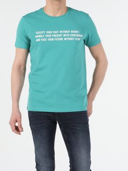 Regular Fit Bisiklet Yaka Örme Erkek Yeşil Kısa Kol Tişört