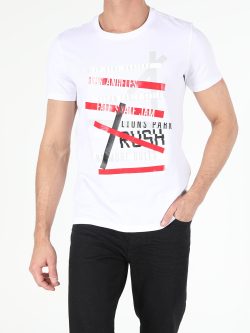 Regular Fit Bisiklet Yaka Örme Erkek Beyaz Kısa Kol Tişört