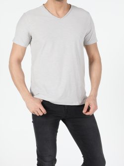 Classic Fit V Yaka Taş Erkek Kısa Kol Tişört