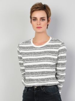 Regular Fit Bisiklet Yaka Kadın Ekru Tshirt U.Kol